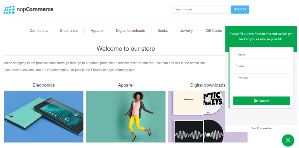chat widget navigate to the public store